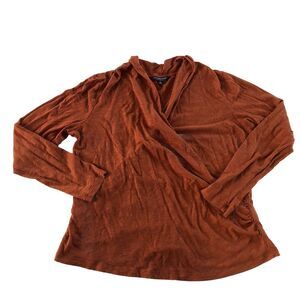 Liverpool Women’s Faux Wrap Front Long Sleeve Shirt Henna Size XL